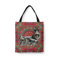Scottish Terrier Travel Style Tote Bag 47 travel dogs tote scottish terrier mandala front view White
