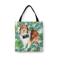 Shetland Sheepdog Travel Style Tote Bag 46 travel dogs tote shetland sheepdog leaves front view White