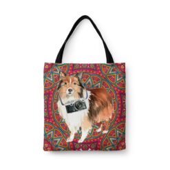 Shetland Sheepdog Travel Style Tote Bag 47 travel dogs tote shetland sheepdog mandala front view White