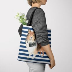 Shetland Sheepdog Travel Style Tote Bag 51 travel dogs tote shetland sheepdog nautical stripes tote woman jumper view
