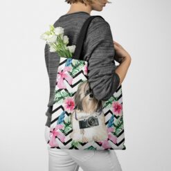 Shih tzu Long hair Travel Style Tote Bag 53 travel dogs tote shih tzu long hair geometric tropical tote woman jumper walking view