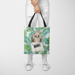 Shih tzu Long hair Travel Style Tote Bag 48 travel dogs tote shih tzu long hair leaves tote woman trowsers front view