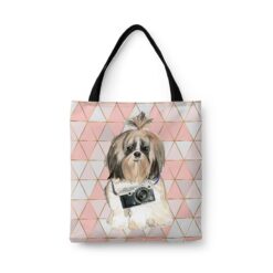 Shih tzu Long hair Travel Style Tote Bag 43 travel dogs tote shih tzu long hair luxe front view White