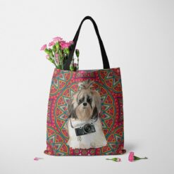 Shih tzu Long hair Travel Style Tote Bag 50 travel dogs tote shih tzu long hair mandala tote standing carnations