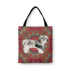Shih tzu Short hair Travel Style Tote Bag 47 travel dogs tote shih tzu short hair mandala front view White