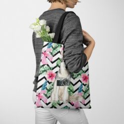 Siberian Husky Travel Style Tote Bag 53 travel dogs tote siberian husky geometric tropical tote woman jumper walking view