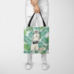 Siberian Husky Travel Style Tote Bag 48 travel dogs tote siberian husky leaves tote woman trowsers front view