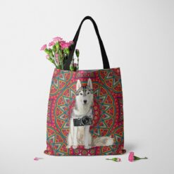 Siberian Husky Travel Style Tote Bag 50 travel dogs tote siberian husky mandala tote standing carnations