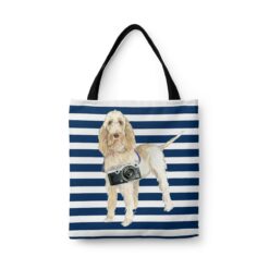 Spinone Italiano Travel Style Tote Bag 41 travel dogs tote spinone italiano nautical stripes front view White
