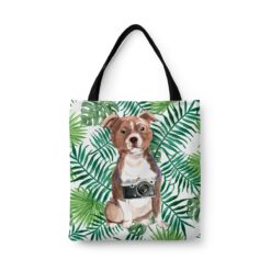 travel dogs tote staffordshire bull terrier leaves front view White