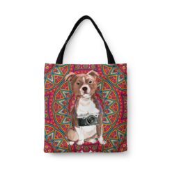 travel dogs tote staffordshire bull terrier mandala front view White
