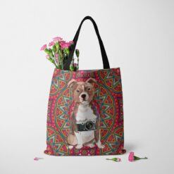 travel dogs tote staffordshire bull terrier mandala tote standing carnations
