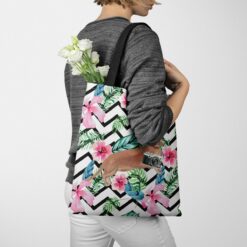 travel dogs tote tan dachshund geometric tropical tote woman jumper walking view