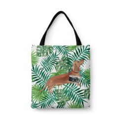 travel dogs tote tan dachshund leaves front view White