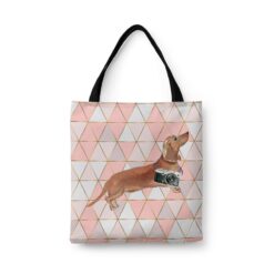 travel dogs tote tan dachshund luxe front view White