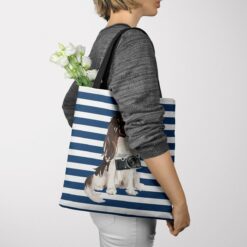 travel dogs tote tri colour king charles spaniel nautical stripes tote woman jumper view