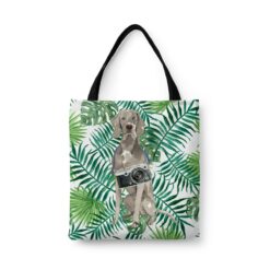 Weimaraner Travel Style Tote Bag 46 travel dogs tote weimaraner leaves front view White