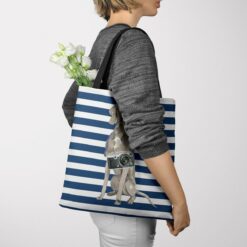 Weimaraner Travel Style Tote Bag 51 travel dogs tote weimaraner nautical stripes tote woman jumper view