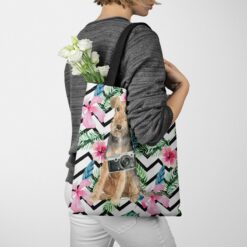 travel dogs tote welsh terrier geometric tropical tote woman jumper walking view