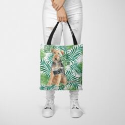 travel dogs tote welsh terrier leaves tote woman trowsers front view