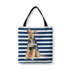 travel dogs tote welsh terrier nautical stripes front view White