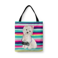 travel dogs tote westie beach front view White
