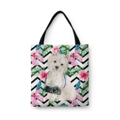 travel dogs tote westie geometric tropical front view White
