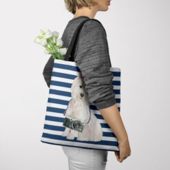 travel dogs tote westie nautical stripes tote woman jumper view