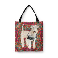 Wheaten Terrier Travel Style Tote Bag 47 travel dogs tote wheaten terrier mandala front view White