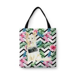 travel dogs tote white collie geometric tropical front view White