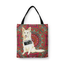 travel dogs tote white collie mandala front view White