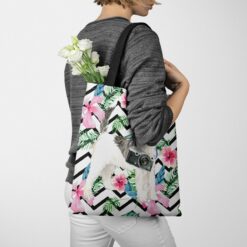 Wire Haired Fox Terrier Travel Style Tote Bag 53 travel dogs tote wire haired fox terrier geometric tropical tote woman jumper walking view