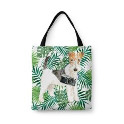 Wire Haired Fox Terrier Travel Style Tote Bag 46 travel dogs tote wire haired fox terrier leaves front view White