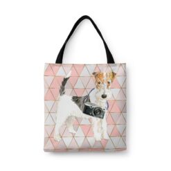 Wire Haired Fox Terrier Travel Style Tote Bag 43 travel dogs tote wire haired fox terrier luxe front view White