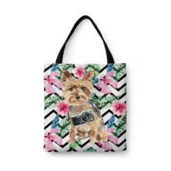 Yorkshire Terrier Travel Style Tote Bag 45 travel dogs tote yorkshire terrier geometric tropical front view White