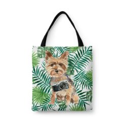 Yorkshire Terrier Travel Style Tote Bag 46 travel dogs tote yorkshire terrier leaves front view White