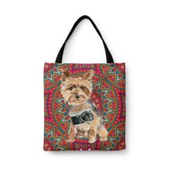 Yorkshire Terrier Travel Style Tote Bag 47 travel dogs tote yorkshire terrier mandala front view White