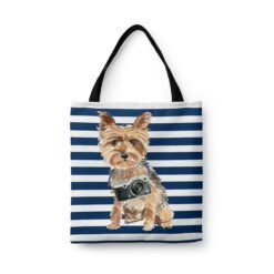 Yorkshire Terrier Travel Style Tote Bag 41 travel dogs tote yorkshire terrier nautical stripes front view White