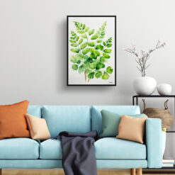 watercolour botanical print flowers adiantum pedatum minimalist living room