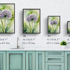 Allium Nigrum Watercolour Botanical Art Print - Crow Wild Garlic Framed Plant Wall Art 9 watercolour botanical print flowers allium nigrum print size comparison