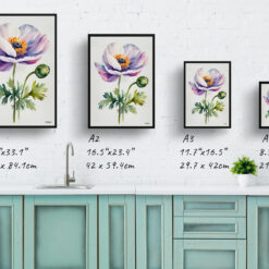 Anemone Minimalist Watercolour Botanical Art Print - Windflower Thimbleweed Framed Plant Wall Art 9 watercolour botanical print flowers anemone minimalist print size comparison