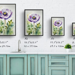 watercolour botanical print flowers anemone print size comparison