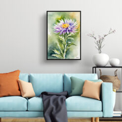 Aster Watercolour Botanical Art Print - Michaelmas Daisy Framed Plant Wall Art 7 watercolour botanical print flowers aster living room