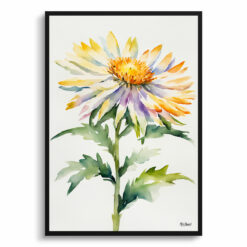 Aster Minimalist Watercolour Botanical Art Print - Michaelmas Daisy Framed Plant Wall Art