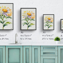 Aster Minimalist Watercolour Botanical Art Print - Michaelmas Daisy Framed Plant Wall Art 9 watercolour botanical print flowers aster minimalist print size comparison