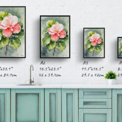 Begonia Watercolour Botanical Art Print - Wax semperflorens Framed Plant Wall Art 9 watercolour botanical print flowers begonia print size comparison