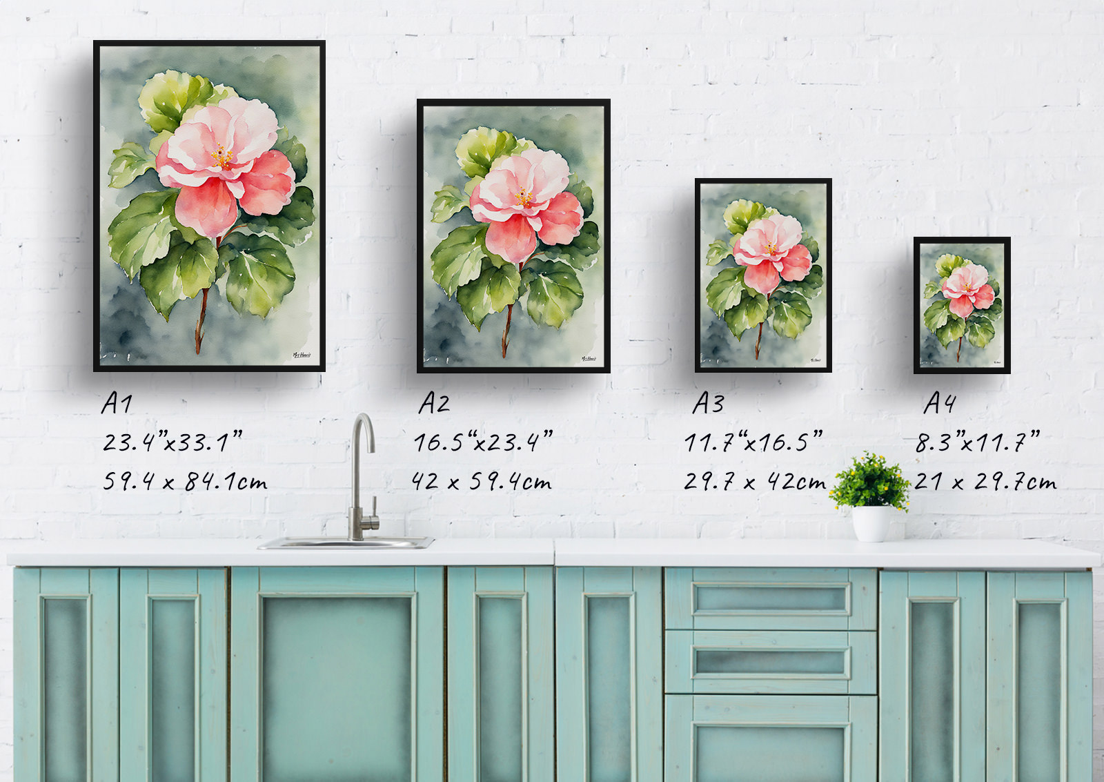 Begonia Watercolour Botanical Art Print - Wax semperflorens Framed Plant Wall Art 6 Begonia Watercolour Botanical Art Print - Wax semperflorens Framed Plant Wall Art - Image 4