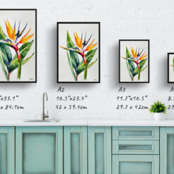 Bird of Paradise Minimalist Watercolour Botanical Art Print - Crane Flower Strelitzia Reginae Framed Plant Wall Art 9 watercolour botanical print flowers bird of paradise minimalist print size comparison