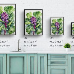 Brassica Oleracea Watercolour Botanical Art Print - Brussels sprouts Framed Plant Wall Art 9 watercolour botanical print flowers brassica oleracea var gemmifera rubine print size comparison