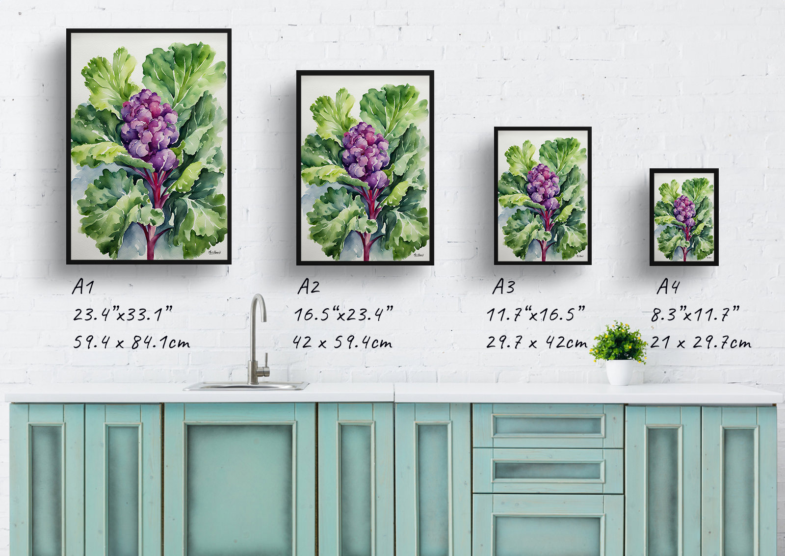 Brassica Oleracea Watercolour Botanical Art Print - Brussels sprouts Framed Plant Wall Art 6 Brassica Oleracea Watercolour Botanical Art Print - Brussels sprouts Framed Plant Wall Art - Image 4
